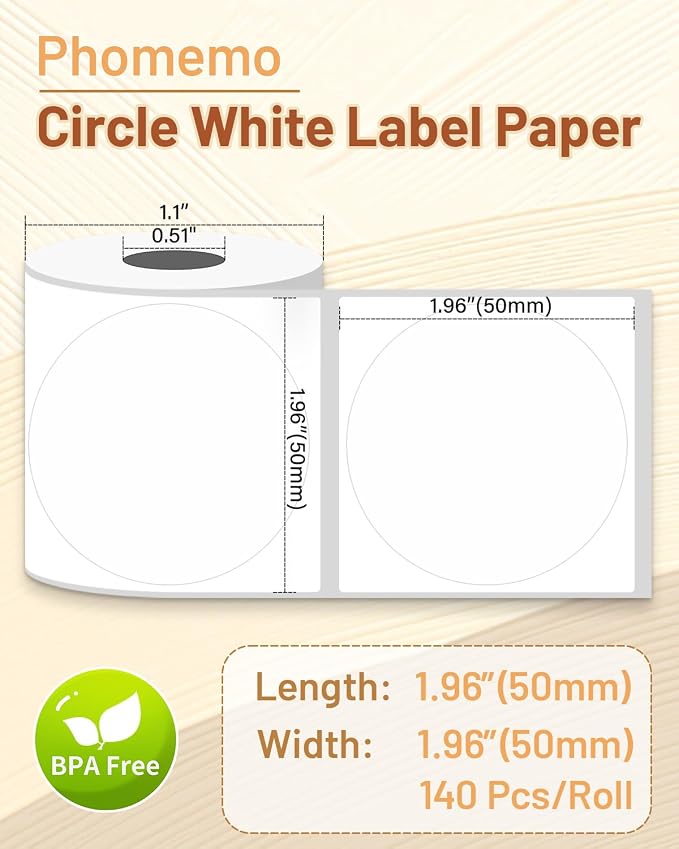 Phomemo M220 Label Maker & 1 Roll White Thermal Labels, 1.96" x 1.96"(50x50mm)