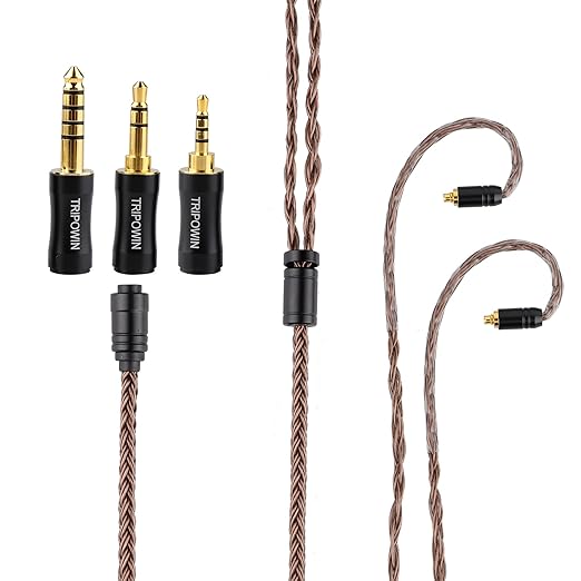 Linsoul Tripowin Amber 32AWG OFC Oxygen Free Cable HiFi IEM Cable with Interchangeable 2.5mm/3.5mm/4.4mm Plug, PVC Sleeve Replacement Cable for Audiophile(MMCX)