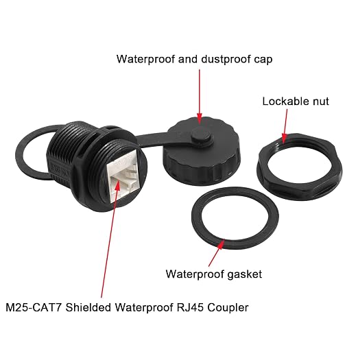 5PCS 10Gbps CAT7 Panel Mounting Shielded RJ45 Waterproof Connector M25 IP68 Cat5/5e/6/7 8P8C Ethernet LAN Cable Coupler Female to Female Outdoor Network Adapter with Cap