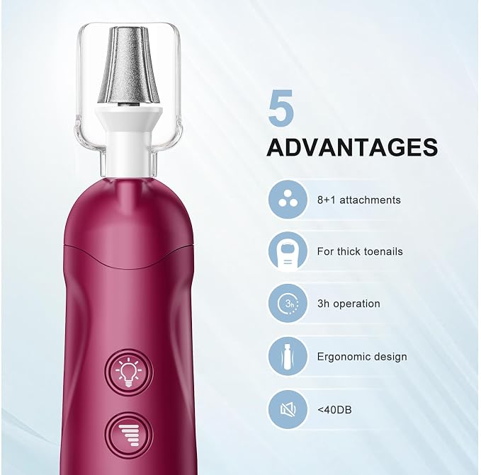 COSLUS C30 Professional Manicure Pedicure Kit, 5-in-1 Electric Nail File for Toenail Hand Feet - Standard Grinder for Basic Nails Care, Cordless, 5 Speed, for Men Women Seniors Home Salon, Red