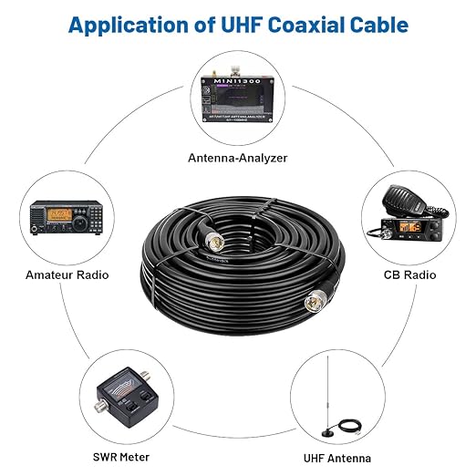 MOOKEERF UHF CB Coax Cable - 1ft 2PCS KMR400 PL259 Male to Male Coaxial Cable Low Loss UHF Cable CB Coax Cable for HAM Radio, VHF Radio, SWR Meter, Antenna Analyzer