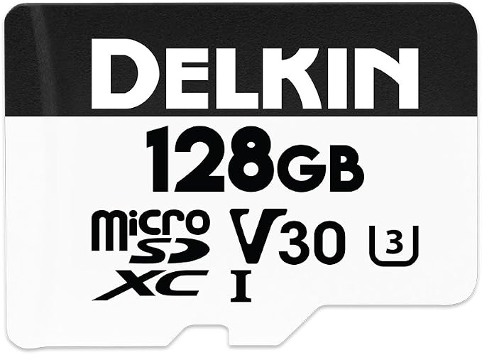 Delkin Devices Drone 128GB microSD Card UHS-I U3 V30 A2 – 190MB/s Read, 155MB/s Write – Designed for Drones, 4K UHD Video, DJI Compatible, microSDXC with Adapter (128GB)