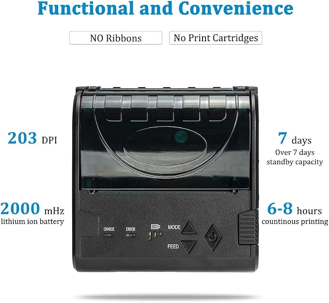 NETUM Wireless Bluetooth Thermal Receipt Printer, Portable Personal Bill Printer 80mm Mini USB POS Printer for Restaurant Sales Retail Compatible with Android