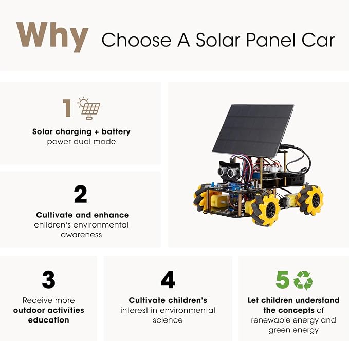 Robotics Kit for Kids Ages 8–12,ACEBOTT STEM Robot Car with Solar Powered,Compatible with Arduino & Scratch,STEM Toys for Boys Ages 8–12,App & Remote Control,Programmable ESP32, for Boys and Girls