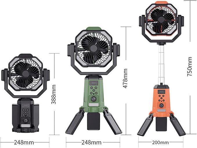 Solar Camping Fan with Mist, 20000mAh Rechargeable Battery Powered Outdoor Fan with LED Light & Remote Control, Oscillating Portable Fan with Tripod Stand for Camping, Tent, Patio, Power Outage