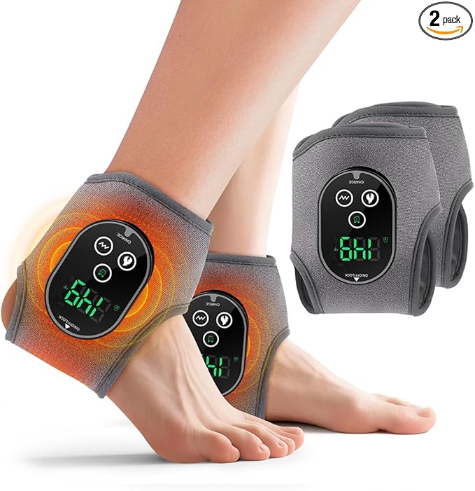 2PCS Cordless Ankle Heating Pad with Massager | Foot and Ankle Massager with Heat, Rechargeable Heated Foot Brace Wrap, 3 Vibration Modes, 4 Heating Modes
