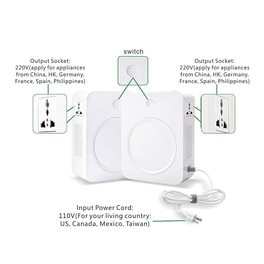 uyoyous 500W Step Up Voltage 110V to 220V Converter Heavy Duty Power Converter Transformer with Input Power Cable Step Up Transformer 110v to 220v for Using 220V Asia Euro Appliance in US