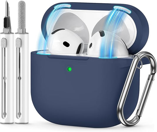 for AirPods 4 Case 2024 Come with Cleaner Kit,Soft Silicone Protective Cover for Apple AirPods 4th Generation Cases with Keychain,Compatible with AirPod 4 Case for Women Men-Magnetic Blue
