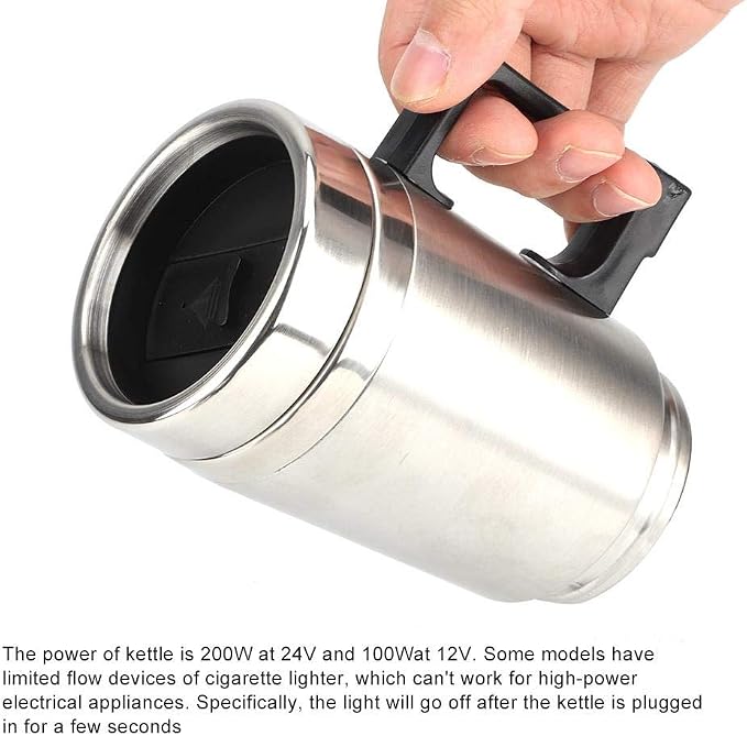 Qiilu Car Electric Kettle, 12V 350ml+150ml Stainless Steel Portable Car Electric Heating Mug Drinking Cup Travel Kettle Water Boiler for Water Tea Coffee Milk