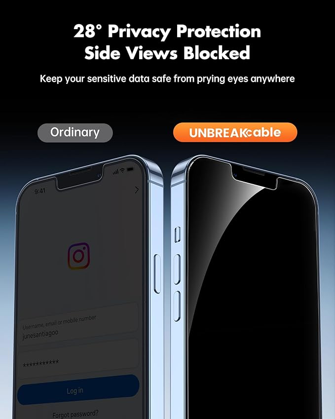 UNBREAKcable Privacy Screen Protector for iPhone 14/ iPhone 13/13 Pro, Tempered Glass [True 28°Anti Spy] [9H Hardness] [Case Friendly] Private Protector for iPhone 6.1" - 2 Pack
