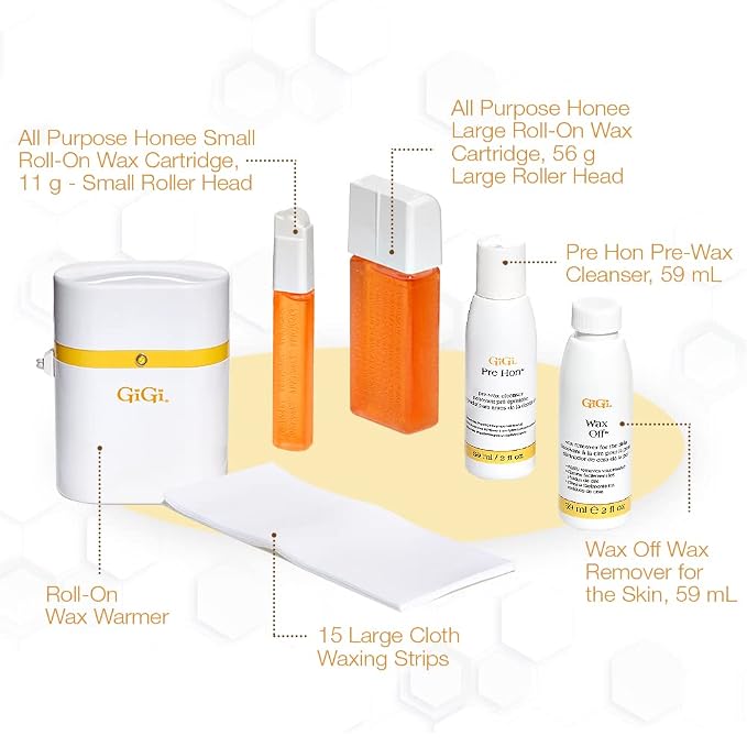 Gigi Roll on Waxing Kit – At-Home Hair Removal for Face & Body with All-Purpose Soft Wax Roller for Smooth Skin
