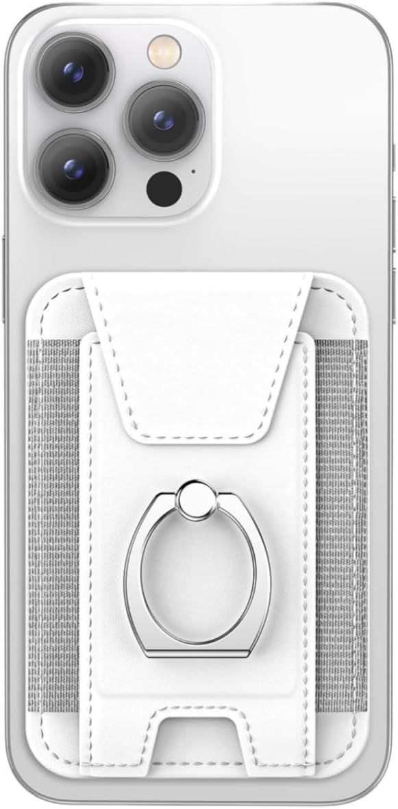 for Magsafe Wallet, Slim Magnetic Card Wallet with Grip, 7 Cards Holder RFID Blocking, Ring Stand Stick on Wallet with Privacy Flap(White)
