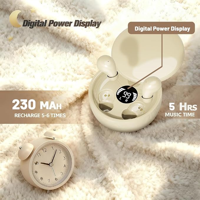 Mini Invisible Headphones Bluetooth 5.4 True Wireless Hidden in-Ear Earphones Sport Audio Earbud,Comfortable Mini Earbuds for Sleep Friendly Side Sleeping Earphones, for Work (Khaki)