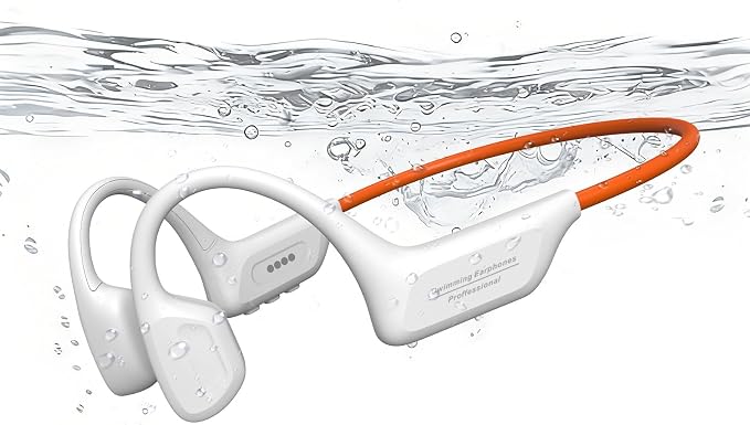 Swimming Headphones Underwater, Bone Conduction Swimming Headphones IPX8 Waterproof Open Ear Headphones with 32GB Built-in MP3, Bluetooth 6.0 Dual Mode, Dual Device Pairing, Magnetic Charging(Beige