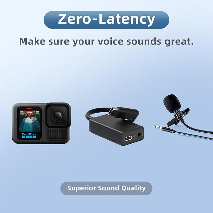 External Mic Adapter for Go Pro Hero 13/12/11/10/9/8/7/6/5 Black, Type-C to 3.5mm Microphone Converter for Clear and Authentic Sound in Vlogging and Video Recording (1 Pack)