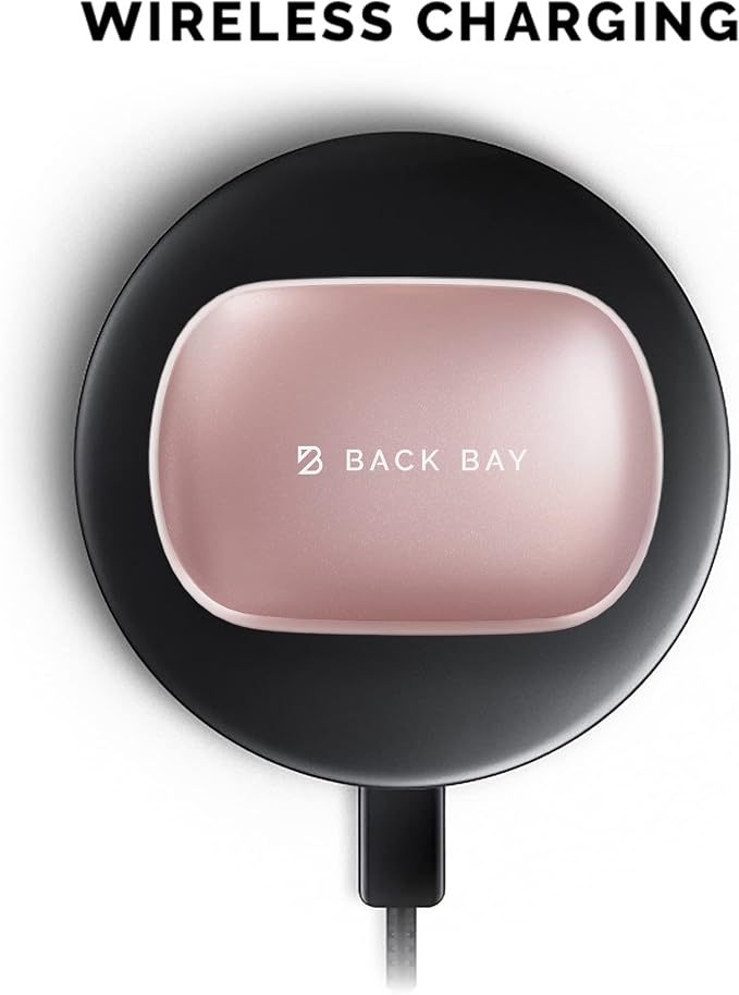 Back Bay Audio Runner 60 - Rose Gold Wireless Running Earbuds, 80 Hour Long Battery Life Over the Ear Earbuds with EarHooks, Wrap Around Ear Buds Wireless Bluetooth Earbuds with Microphone