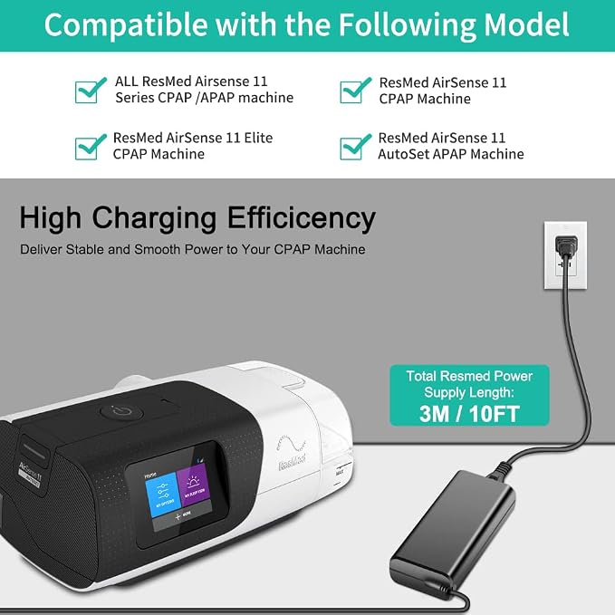 HKY Replacement Resmed AirSense 11 Power Supply 24V 65W AC Adapter for All Resmed AirSense 11 CPAP Machine AirSense 11 AutoSet/AirSense 11 Elite/AirSense 11 CPAP Power Cord Resmed Airsense 11 Supplies