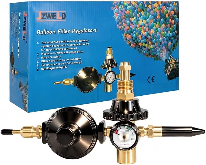 High Flow Foil and Latex Helium Balloon Inflator Regulator, 0-3000PSI with Pressure Gauge for CGA580 Tank Valve, Auto Foil Balloon Shut Off Valve