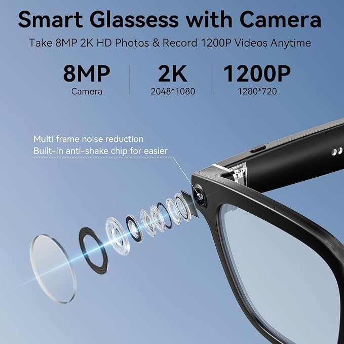 Smart Glasses with Camera, 1080P Video Recording Glasses for Life | 165 Languages Real Time Translation, AI Voice Assistant, Open-Ear Audio,Sunglasses with Color-Changing Clear&Green Lenses