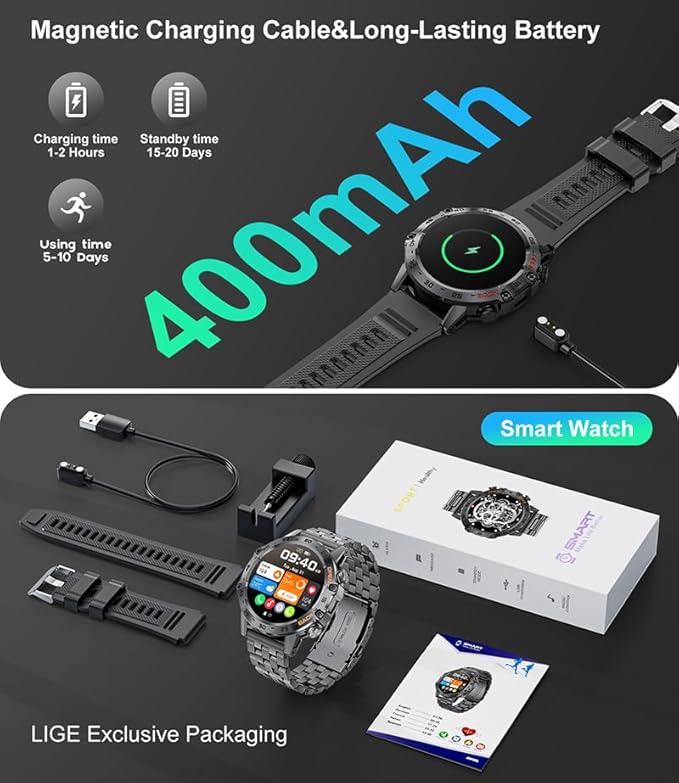 SUNKTA Military Smart Watch for Men(Answer/Dial Calls),1.39''HD Touchscreen,100 Sports Modes, 5ATM Waterproof Fitness Watch,with Blood Pressure/Heart Rate/SpO2 Smart Watch for Android/iOS
