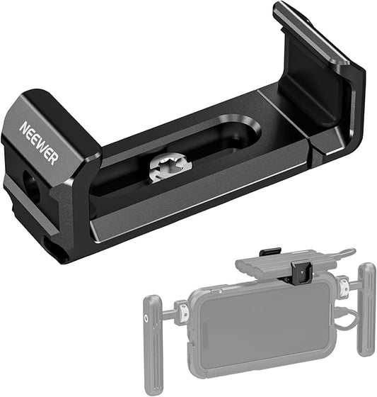 Neewer T5 T7 T9 SSD Holder Mount Bracket for iPhone 16 15 Pro Max Phone Cage PA023 PA024, 2.2"-3"/55-75mm SSD Clamp Compatible with Samsung with 1/4" Screw Anti Twist Bevel Edge, Cold Shoe, UA051