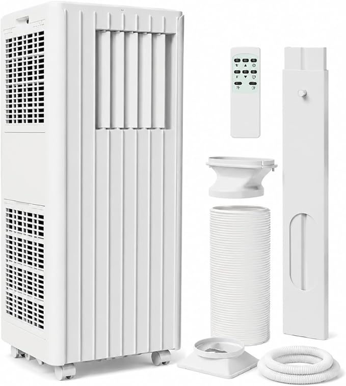8,000 BTU Portable Air Conditioners, Cools Room Up to 350 Sq.Ft, 4-in-1 AC Unit with Dehumidifier & Fan Mode, Remote Control, Ultra-Quiet 50dB, White & Black, Easy Window Kit