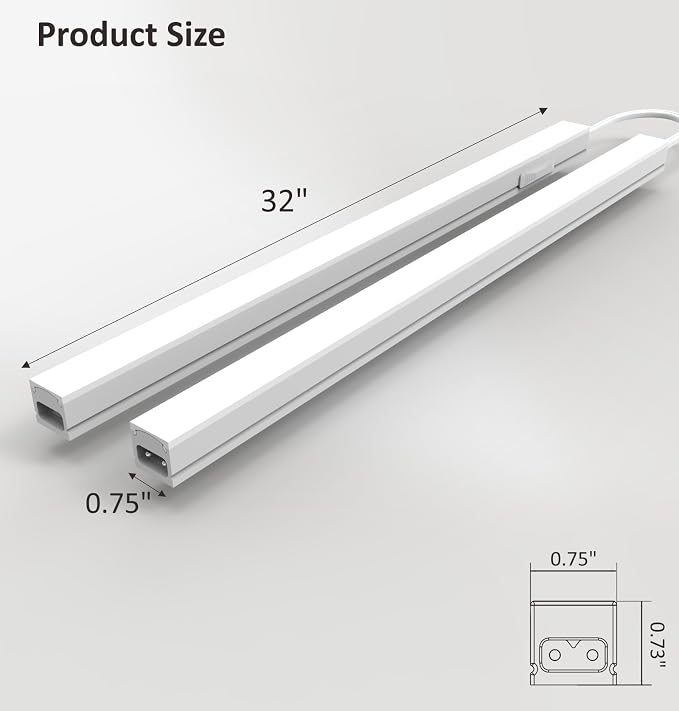 Leetdud Under Cabinet Lighting Plug in, 32 Inch 2 Pcs, Linkable AC120V 3CCT 3000K/4000K/5000K Ultra Slim, LED Under Cabinet Lights for Counter Light, Kitchen, Shelf, Sink, Workshop, Desk, White