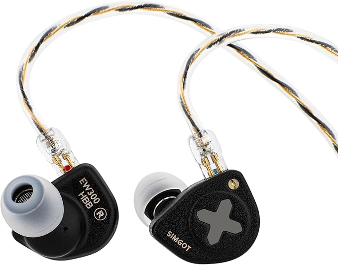 Linsoul SIMGOT EW300 1DD+1Planar+1PZT Hybrid Driver in Ear Monitor, Wired Earbuds IEM, Gaming Earbuds with Detachable Nozzles, Silver-Plated OFC IEM Cable for Audiophile Musician (EW300 HBB)