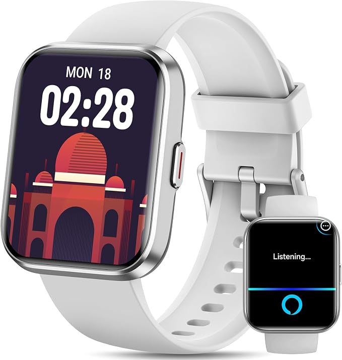 Smart Watches for Men Women with Alexa/AI Voice & Call, Mens Smart Watch with Heart Rate,SpO2,Sleep, Pressure Monitor & Reminders, 1.85’’ HD 100+ Sports Fitness Watch for Activities Track-White