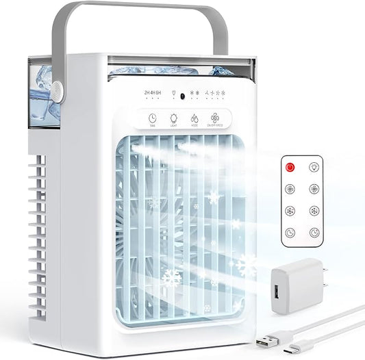 Portable Air Conditioners, 3-1 Mini AC Unit with Remote, 4 Speeds Small Air Cooler With 2 Mist Modes, 2 Cooling Modes,Timer,7 Lights, USB Powered Cooling Fan for Bedoom Camping Office