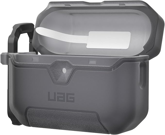 URBAN ARMOR GEAR UAG Designed for AirPods Pro 3rd Gen Case, Translucent Rugged Military Grade Drop Proof Protective Cover with Detachable Carabiner Clip & Secure Lip Closure, Scout Smoke