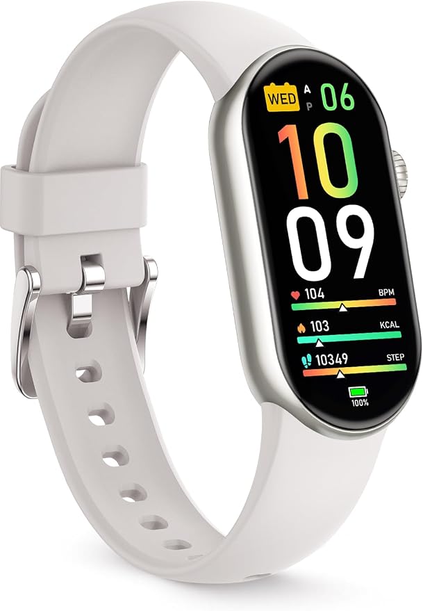 FITVII Slim Fitness Tracker AMOLED with Blood Oxygen, Blood Pressure, 24/7 Heart Rate and Sleep Tracking, IP68 Waterproof Activity Trackers and Smart Watches with Step Tracker, Pedometer for Women Men