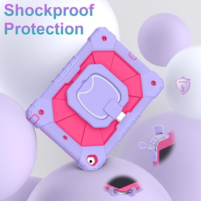 Auizotl Case for iPad 9th/8th/7th Generation 10.2 Inch iPad Case 9th Generation with Screen Protector/Rotate Stand/Pen Holder,Military Grade Shockproof i Pad 9th/8th/7th Gen Cases,Purple Pink