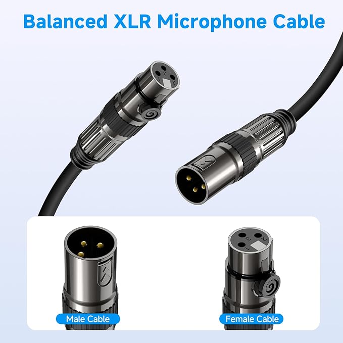 Caiord XLR Microphone Cables, 2 Pack 15 Feet Oxygen-Free Copper 3-Pin Male to Female Microphone Cable for Speaker, PA System, Podcast Audio Mixer, Studio Monitors, Audio Recording and More