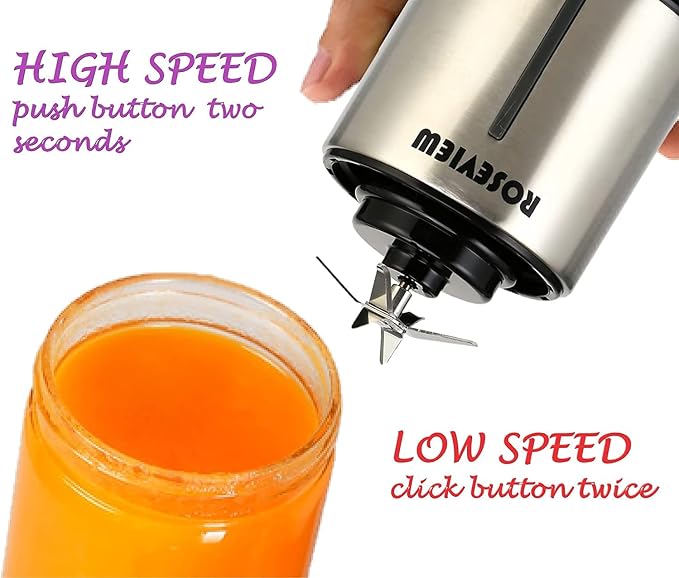 Portable Smoothie blender ROSEVIEW Glass bottle USB rechargeable mini Handheld Ice Shakes Cup 2 blend juicer Cordless Personal smoothies maker Fruit mixer