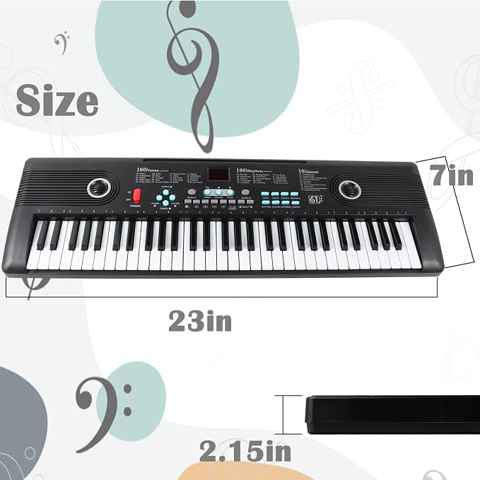 61 Key Keyboard Piano with Built-in Speaker and Microphone, Portable Electronic Digital Piano for Beginners, Perfect Musical Starter Instrument, Ideal Gift for Aspiring Musicians