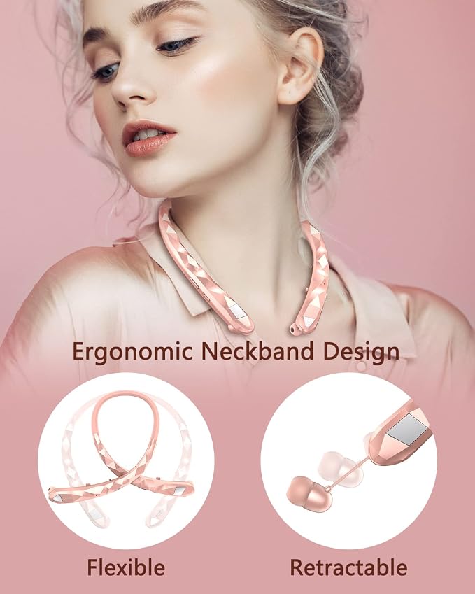 Neckband Bluetooth Headphones, Retractable Headphone Design with IPX5 Waterproof & Vibration Alerts, Neckband Headphones Stereo Noise Cancelling for Gym/Office