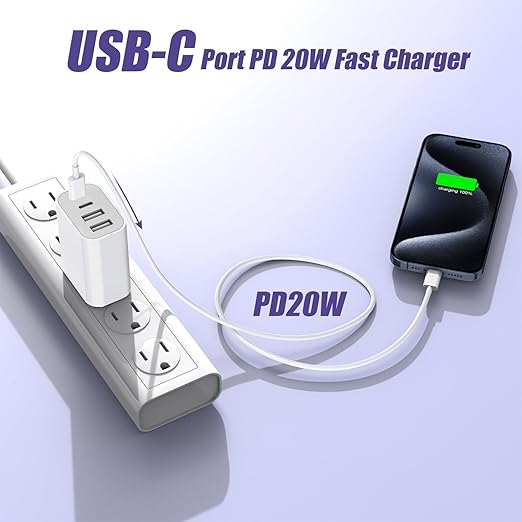 USB Fast Charging Block, 4-Port 40W Charge Adapter for iPhone Dual USB C Charger, Multiport Type C Fast Charger for iPhone 17/17 Air/16e/16 Pro/16 Pro Max/15/14/13/12,iPad Pro/iPad Air, iPad mini,iPad