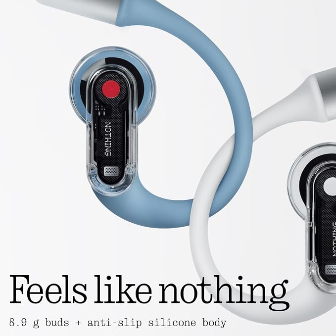 Nothing Ear (Open) Open Ear Headphones, Ultra-Light with Adjustable Earhooks, Multipoint Connection Bluetooth Earbuds, Clear Voice Technology for AI Calls, IP54, Fast Charging, ChatGPT Supported