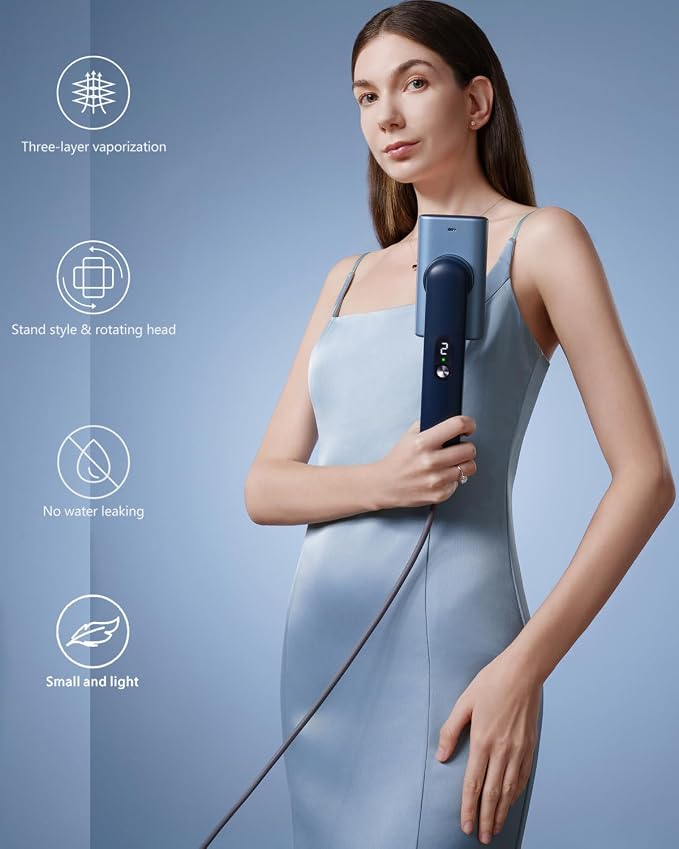 Smart Handheld Steamer for Clothes, Palm-Sized & Lightweight (1lb), Dual Steam Modes, Easy Wrinkle Remover, Auto Shut-Off, Travel & Home Double Use (Blue)