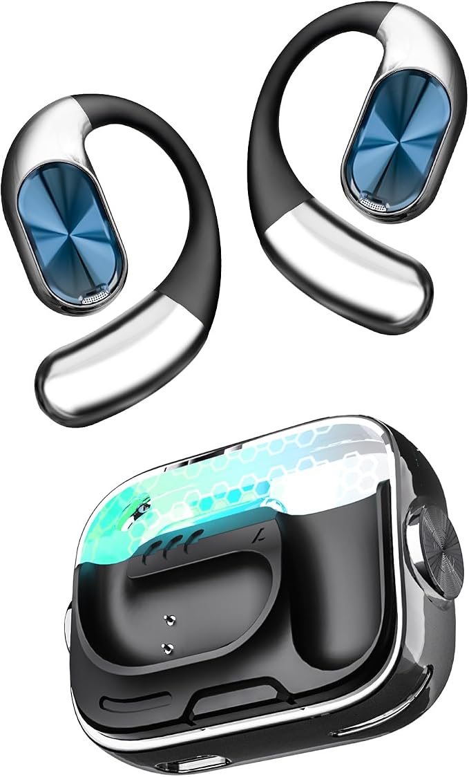 Open Ear Headphones, Over Ear Earbuds with Ergonomic Earhook & Cool Rotating Design, Bluetooth 6.0, 60-Hour Battery Life, IPX5 Waterproof, Touch Control, for Cycling, Running, Fitness Workout