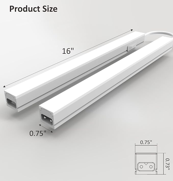 Leetdud Under Cabinet Lighting Plug in, 16 Inch 2 Pcs, Linkable AC120V 3CCT 3000K/4000K/5000K Ultra Slim, LED Under Cabinet Lights for Counter Light, Kitchen, Shelf, Sink, Workshop, Desk, White