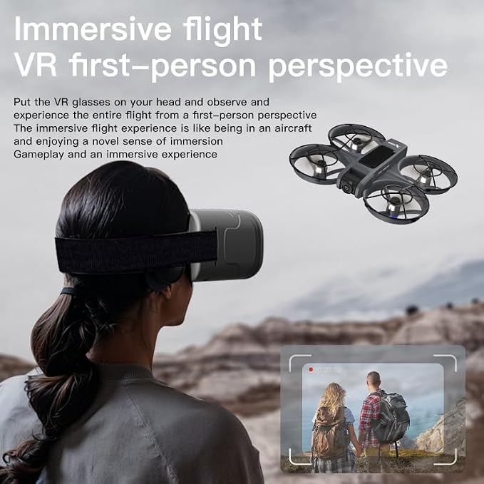Adult Drone with VR Goggles Headset, First-Person View, 1080P HD Camera for Beginners FPV Quadcopter, 360° Flip, Brushless Motor, Optical Flow Hovering, Speed Control, Propeller Guards, One-Key Takeoff/Landing, Remote Control Helicopter and Airplane fo...