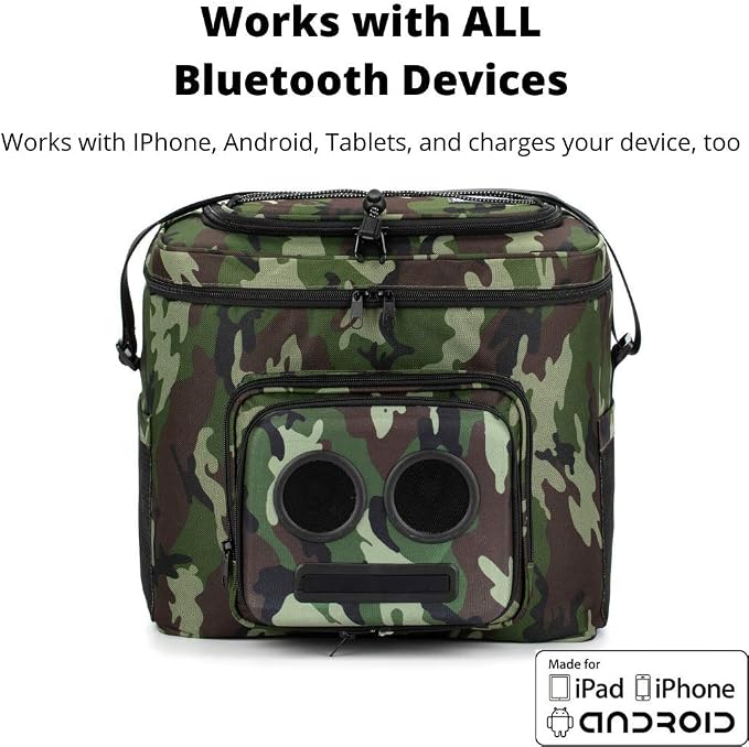 THE #1 Cooler with Speakers on Amazon. 20-Watt Bluetooth Speakers for Parties/Festivals/Boat/Beach. Rechargeable, Works with iPhone & Android (Camo)