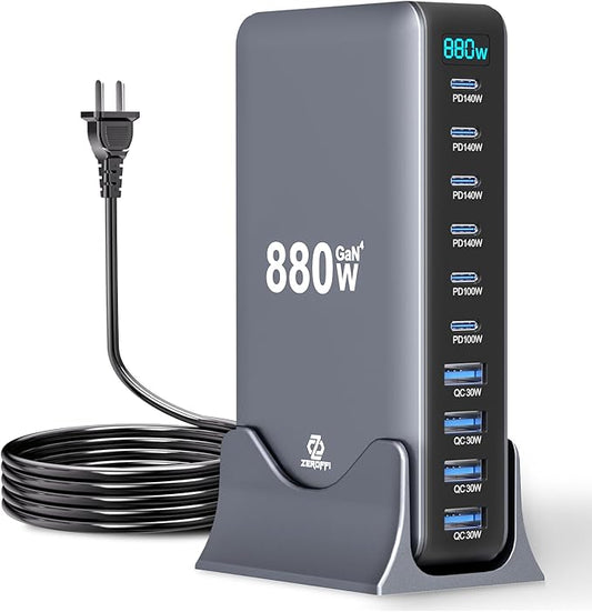 880W USB C Charger Block, 10-Port USB Fast Charging Station Hub, Desktop Charging Station for Multiple Devices for MacBook Pro/Air, DELL, iPad, iPhone, Samsung Galaxy