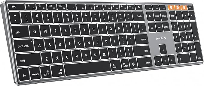 ProtoArc Backlit Wireless Keyboard for Mac - K110-A Aluminum Bluetooth Keyboard for Mac, Adjustable Feet, Multi-Device, Ultra Slim Full Size Rechargeable, for MacBook Pro/Air, iMac - Space Gray