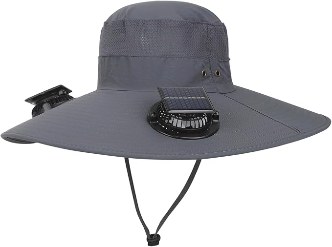 Solar Fan Hat 2 Fans, Outdoor Wide Brim Fishing Hat with Fan, Solar Cooling Bucket Fisherman Hats, Quick Dry Sun Cap with Fan