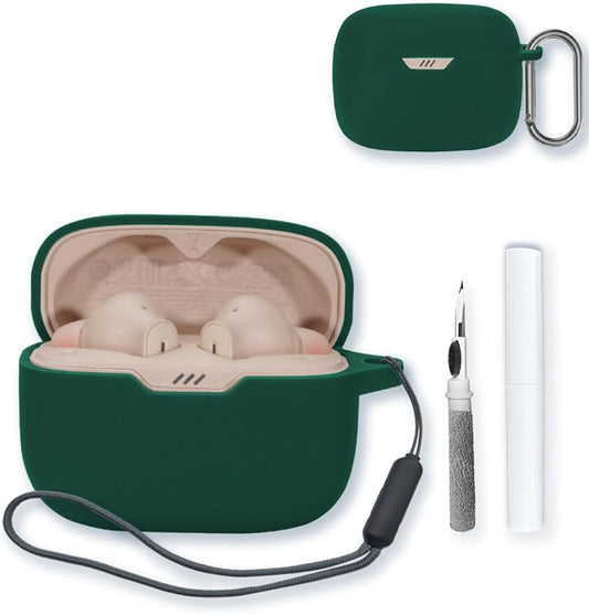 Case for JBL Tune 230NC TWS - True Wireless in-Ear Headphones,Soft Protective,BOVUGAC Silicone Case Cover with Keychain & Cleaning Kit & Lanyard for JBL Tune 230NC TWS Earbuds-Green