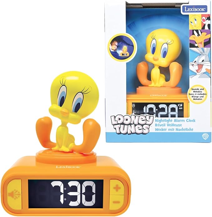 LEXIBOOK, Tweety Night light Alarm Clock with sounds, Yellow, RL800TW