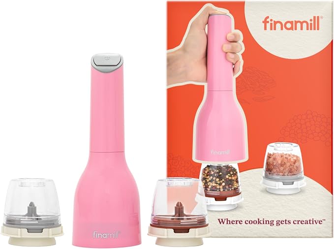 FinaMill Classic Battery Spice Mill – Battery Operated Salt and Pepper Grinder Set, Includes 2 Interchangeable Spice Pods, Adjustable Coarseness, LED Light, Home and Kitchen Gift Set for Father's Day